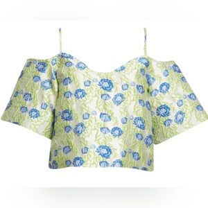 Ganni Floral Jacquard Off the Shoulder top in Oyster Gray Size 38 New